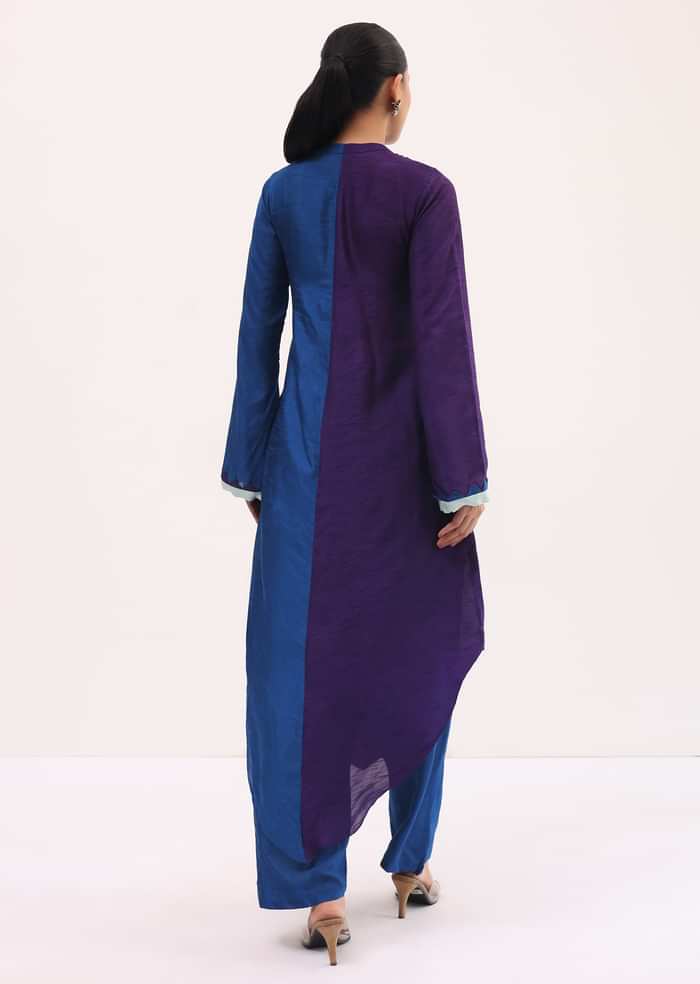 Purple And Blue Embroidered Kurta Pant
