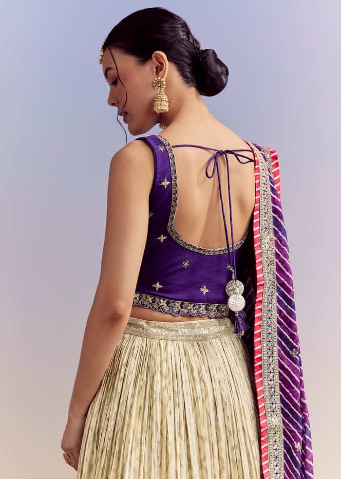 Purple Brocade Silk Bridesmaid Lehenga With Leheriya Dupatta And Zardosi Work