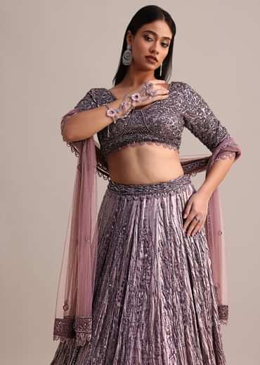 Purple Organza Bridal Lehenga With Embroidered Blouse And Net Dupatta
