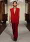 Red Tussar Indo Western Set For Men With Beaded Gilet