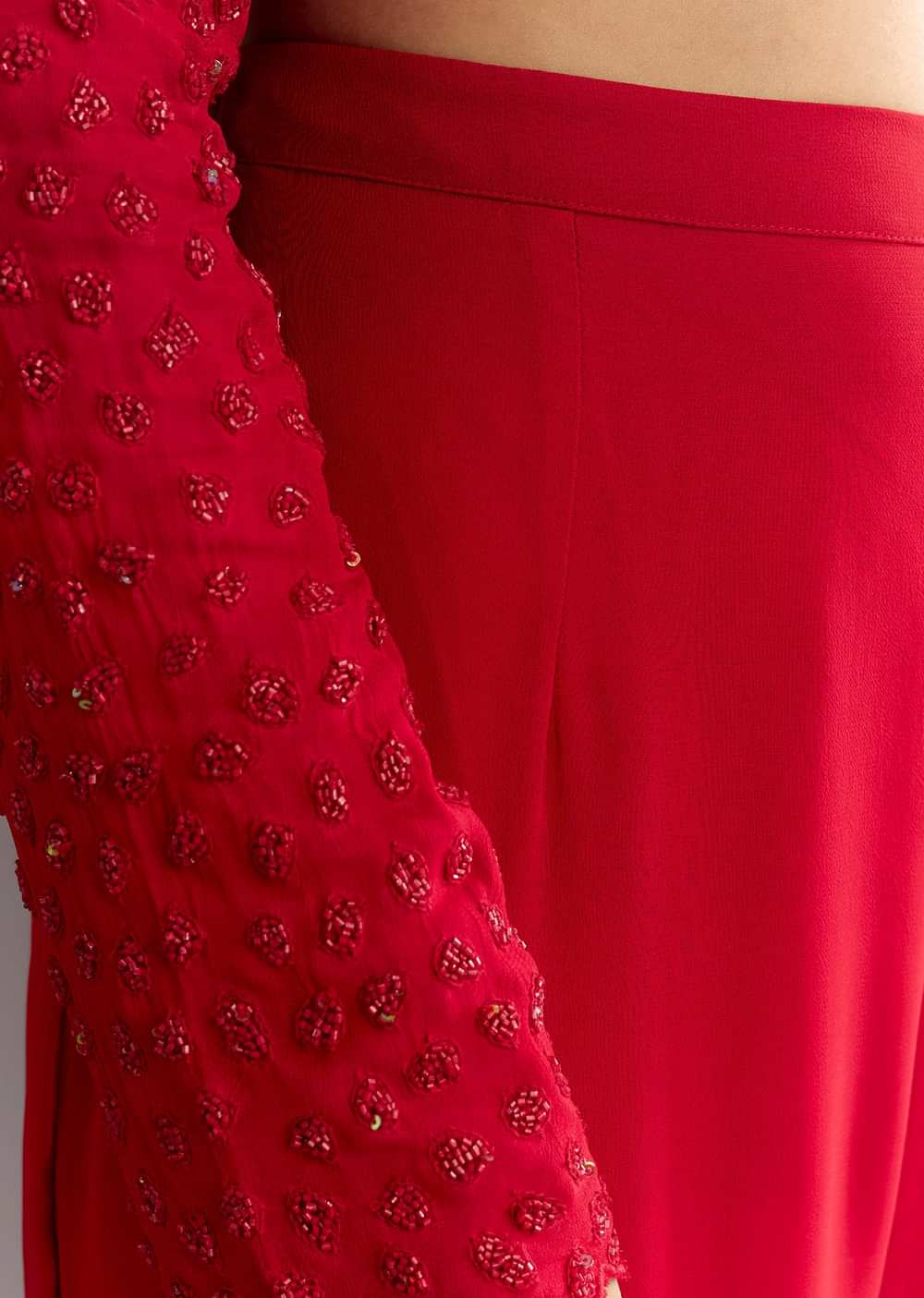 Red Georgette Beaded Kurta Sharara Suit