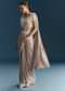 Rose Gold Ready Pleated Saree With Moti Work