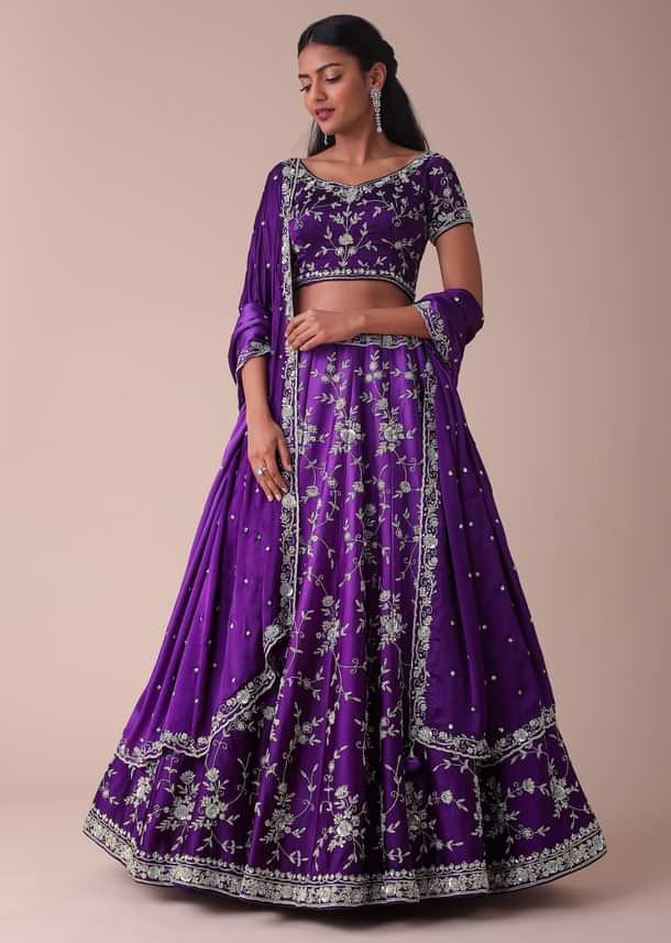 Violet Purple Ombre Lehenga With Handwork Embroidery