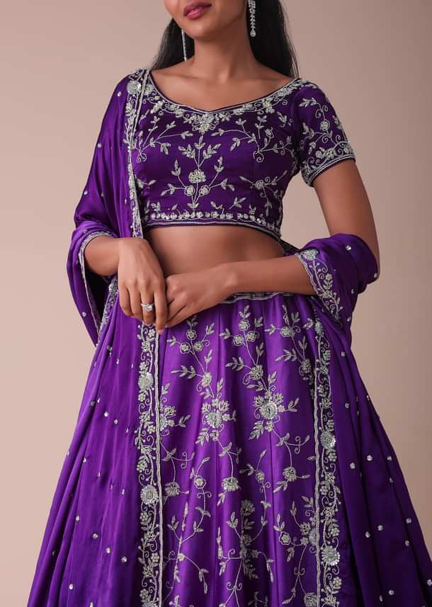Violet Purple Ombre Lehenga With Handwork Embroidery