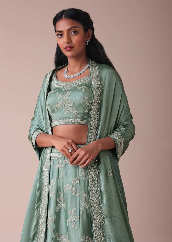 Pista Green Lehenga With Handwork Embroidery