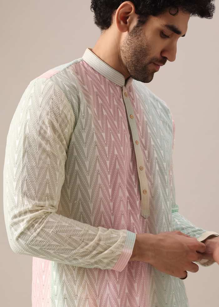 Multi Color Lucknowi Kurta Set With Sequin Work