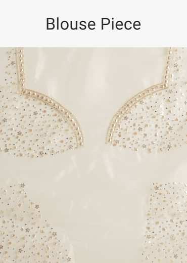 White Glass Tissue Saree With Sequin Embellishments