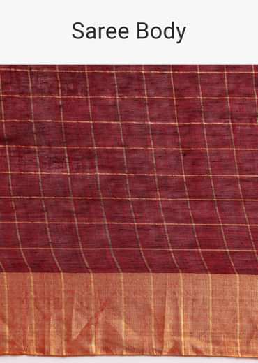 Maroon Linen Woven Saree With Zari Border And Unstitched Blouse