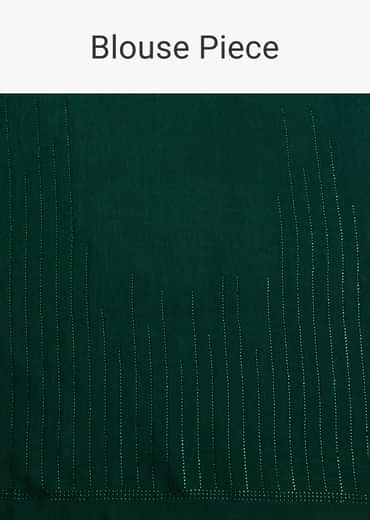 Dark Green Tissue Saree With Thread And Stone Embroidery And Unstitched Blouse