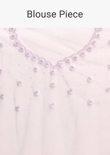Purple Embroidered Net Saree With Unstitched Blouse