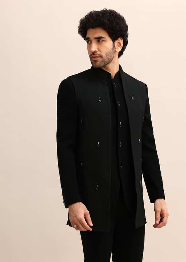 Black Velvet 3 Pc Jodhpuri Suit Black Velvet 3 Pc Jodhpuri Suit
