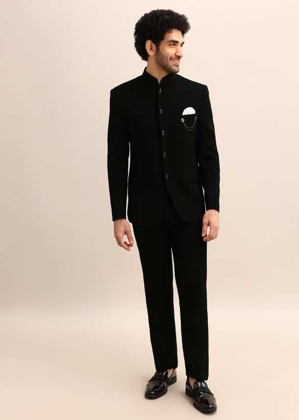 Black Velvet 3 Pc Jodhpuri Suit Black Velvet 3 Pc Jodhpuri Suit