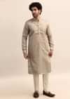 Beige Tussar Silk Plain Kurta Pyjama For Men