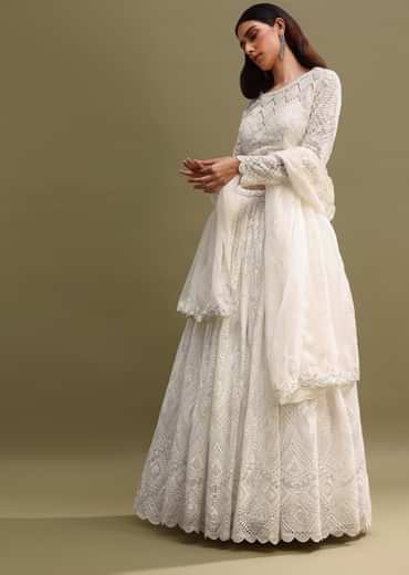 White Net Lehenga Choli In Sequin Work