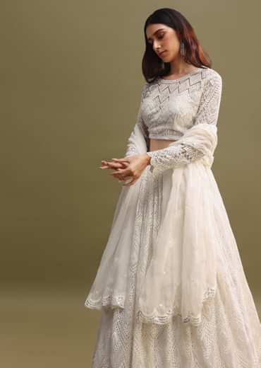 White Net Lehenga Choli In Sequin Work
