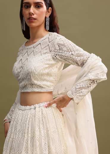 White Net Lehenga Choli In Sequin Work
