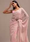 Light Pink Georgette Chikankari Jaal Work Saree With Unstitched Blouse