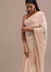 Peach Ombre Chikankari Saree With Unstitched Blouse