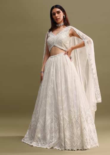 White Net Lehenga Choli In Sequin Work