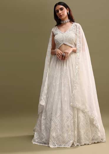 White Net Lehenga Choli In Sequin Work