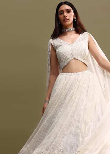 White Net Lehenga Choli In Sequin Work