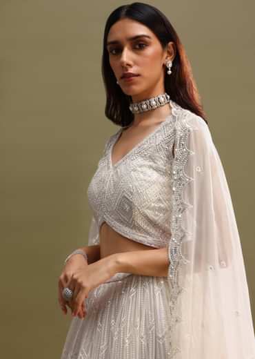 White Net Lehenga Choli In Sequin Work