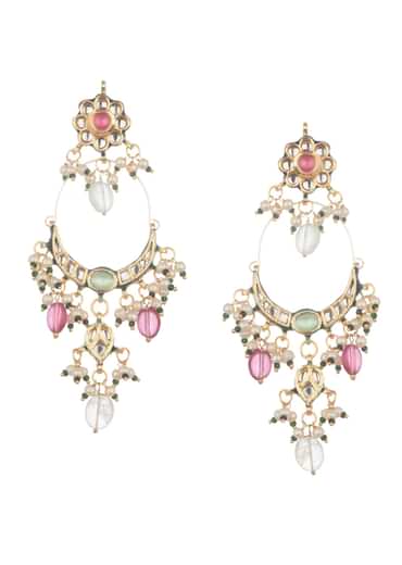 Red And Green Kundan Chandbali Earrings In Mix Metal