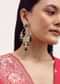 Emerald And Gold Danglers With Kundan Work In Mix Metal