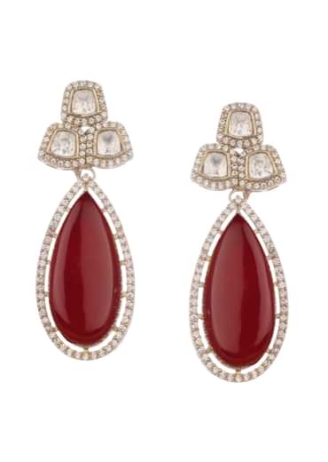 Red And Gold Mix Metal Kundan Victorian Necklace Set