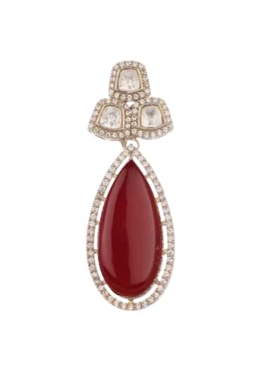Red And Gold Mix Metal Kundan Victorian Necklace Set