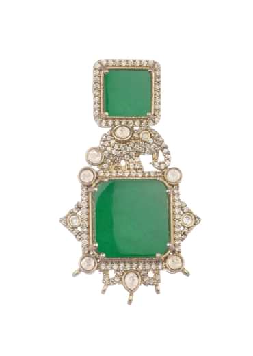 Green And Gold Kundan Necklace Set In Mix Metal