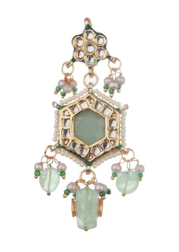 Gold And Mint Green Kundan Jewellery Necklace Set In Mix Metal