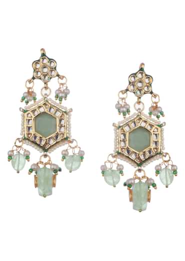 Gold And Mint Green Kundan Jewellery Necklace Set In Mix Metal