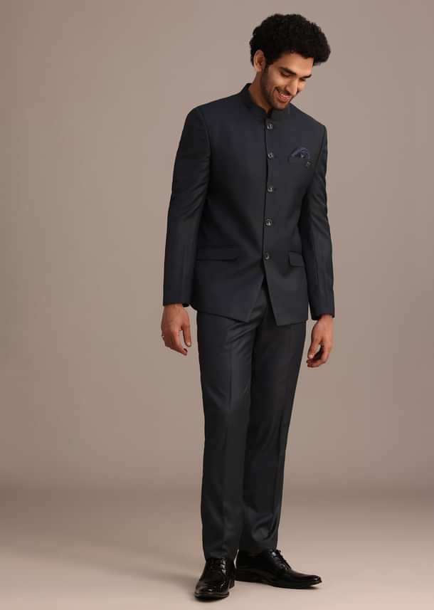 Blue Jodhpuri And Pant Set With Pocket Square Blue Jodhpuri And Pant Set With Pocket Square