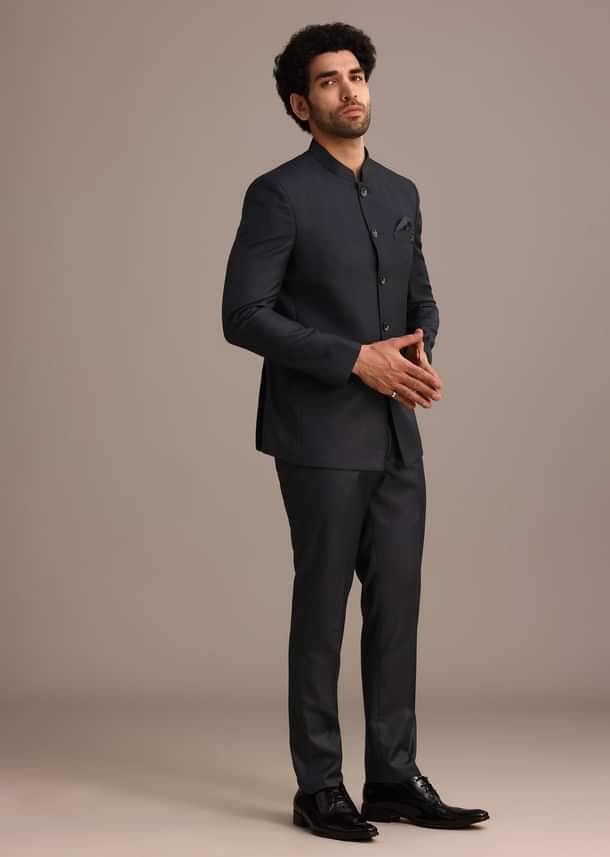 Blue Jodhpuri And Pant Set With Pocket Square Blue Jodhpuri And Pant Set With Pocket Square