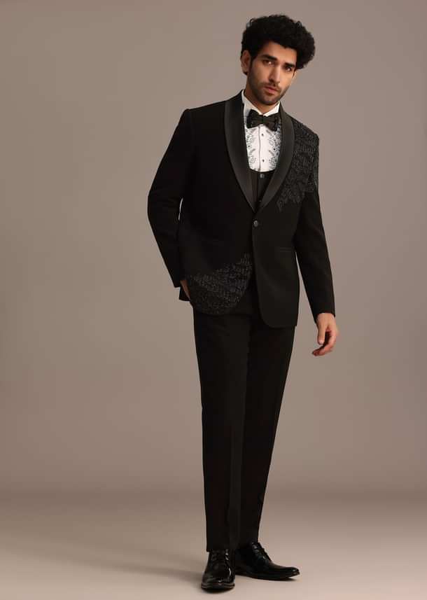 Black Embellished Tuxedo Suit