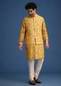 Musturd Thread Work Kurta Jacket Set