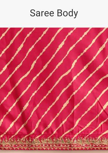 Hot Pink Lehariya Saree In Gota Patti Work With Unstitched Blouse