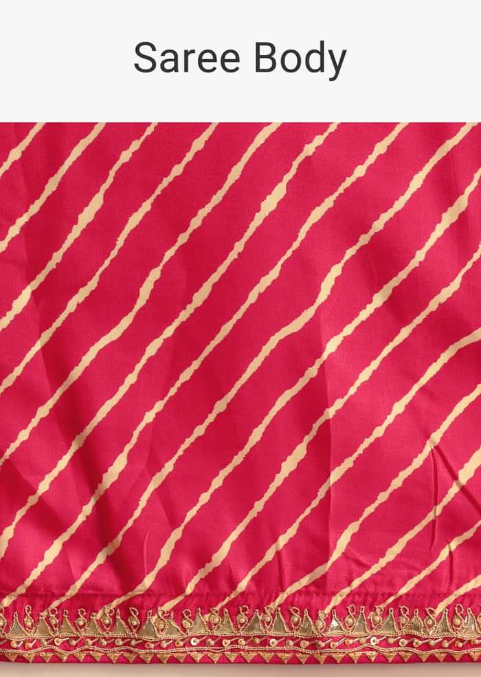 Hot Pink Lehariya Saree In Gota Patti Work With Unstitched Blouse