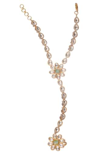 Gold And Mint Green Kundan Hand Harness In Mix Metal
