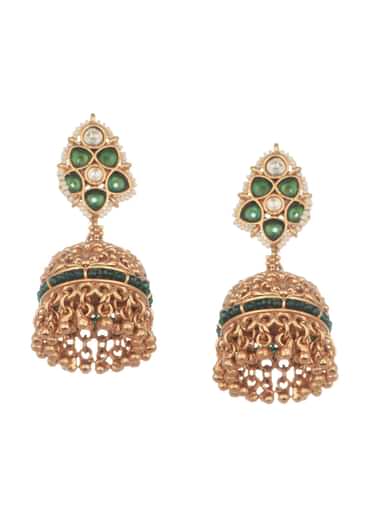 Green And White Temple Jewellery Choker Set In Mix Metal