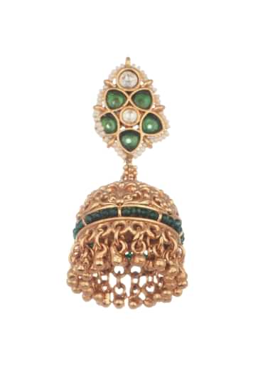 Green And White Temple Jewellery Choker Set In Mix Metal