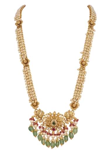 White And Green Temple Necklace Set In Mix Metal