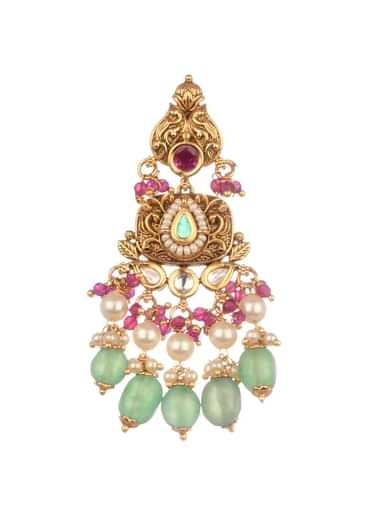 White And Green Temple Necklace Set In Mix Metal