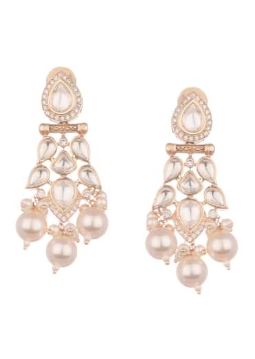 Gold And White Kundan Necklace In Mix Metal