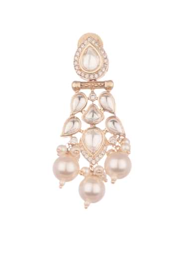 Gold And White Kundan Necklace In Mix Metal