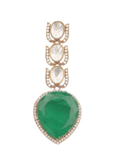 Green And Gold Kundan Long Necklace Set In Mix Metal