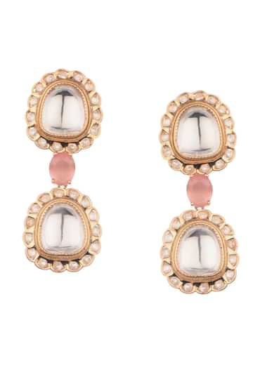 Gold And White Mix Metal Kundan Long Necklace Set