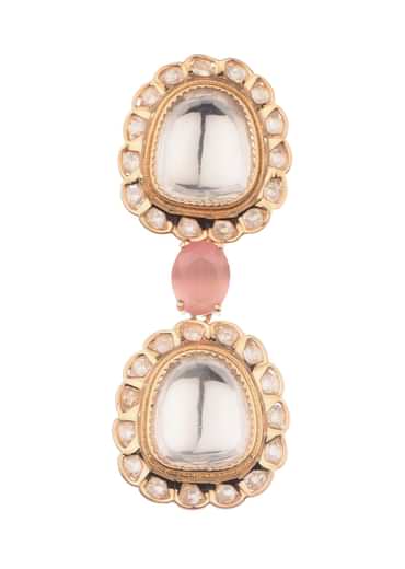 Gold And White Mix Metal Kundan Long Necklace Set