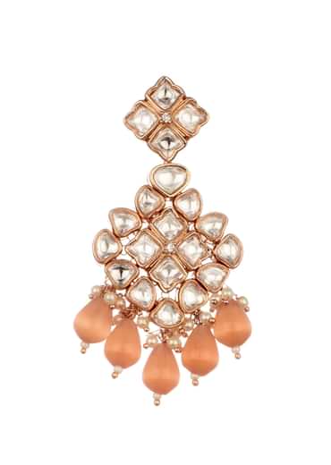Orange And Gold Kundan Choker Set In Mix Metal